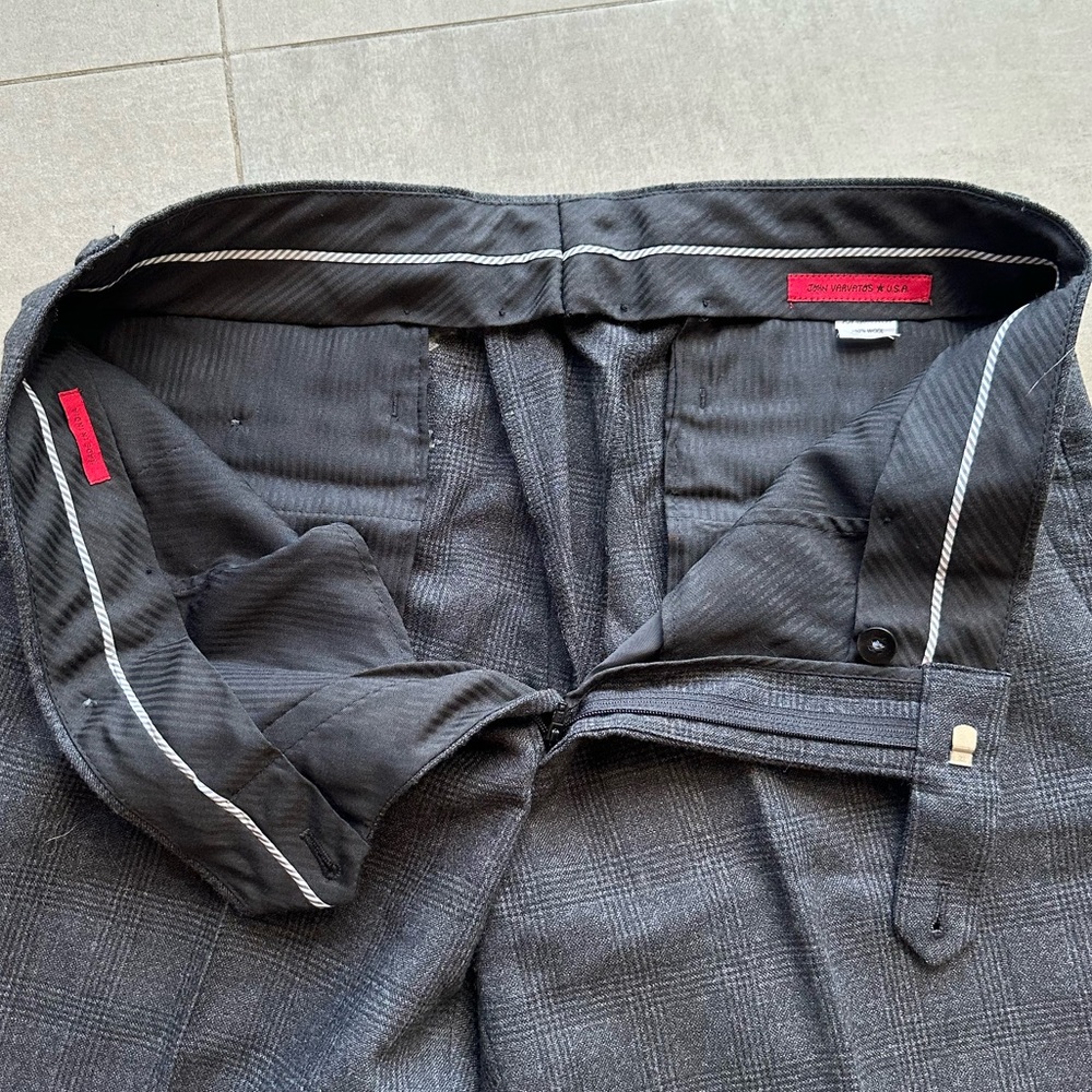 John Varvatos Plaid Charcoal Gray 100% Wool Slacks 34 X 32 - Picture 6 of 7